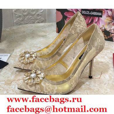 Dolce & Gabbana Heel 10.5cm Taormina Lace Pumps Gold with Crystals 2021